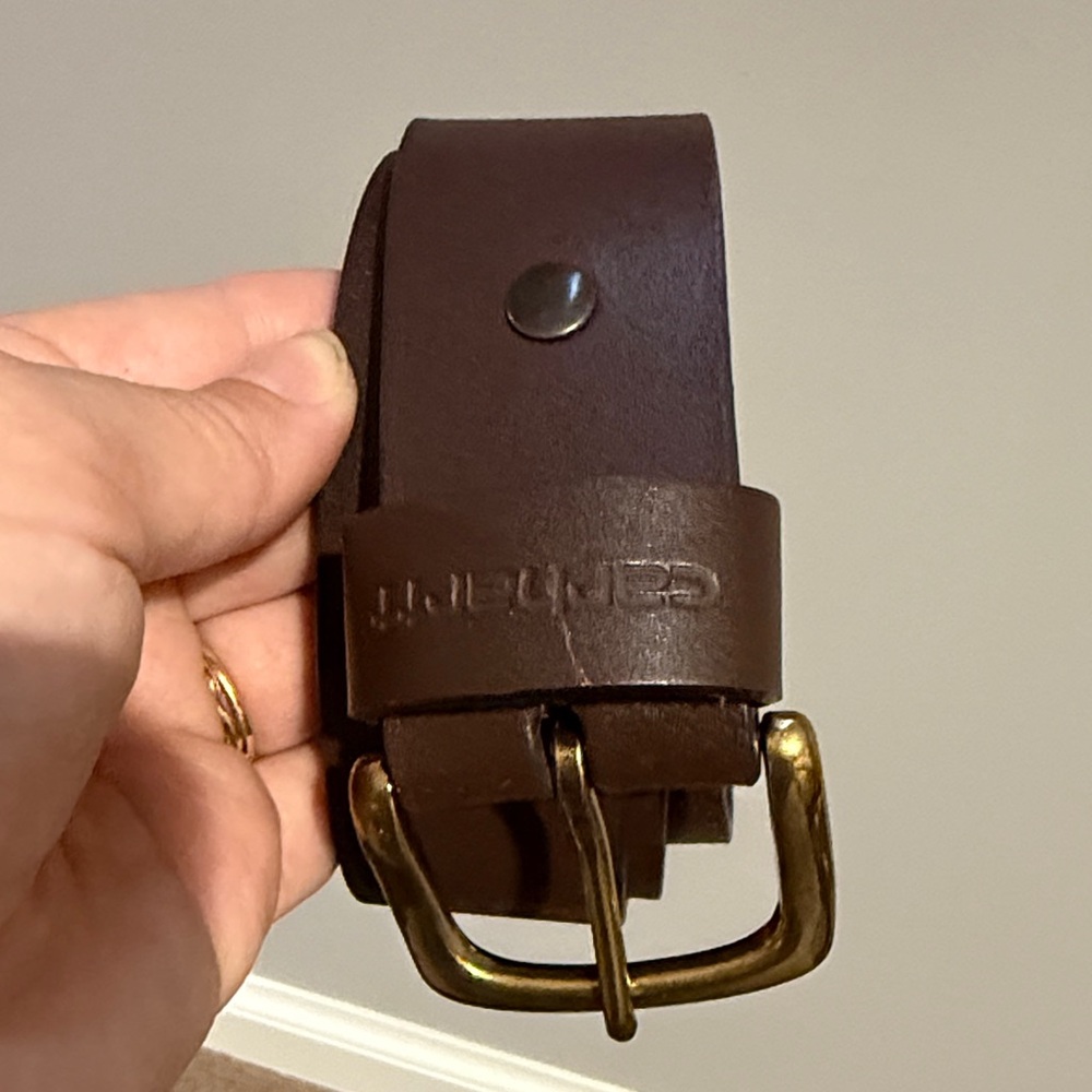 Carhartt Dark Brown Leather Belt with Gold Buckle